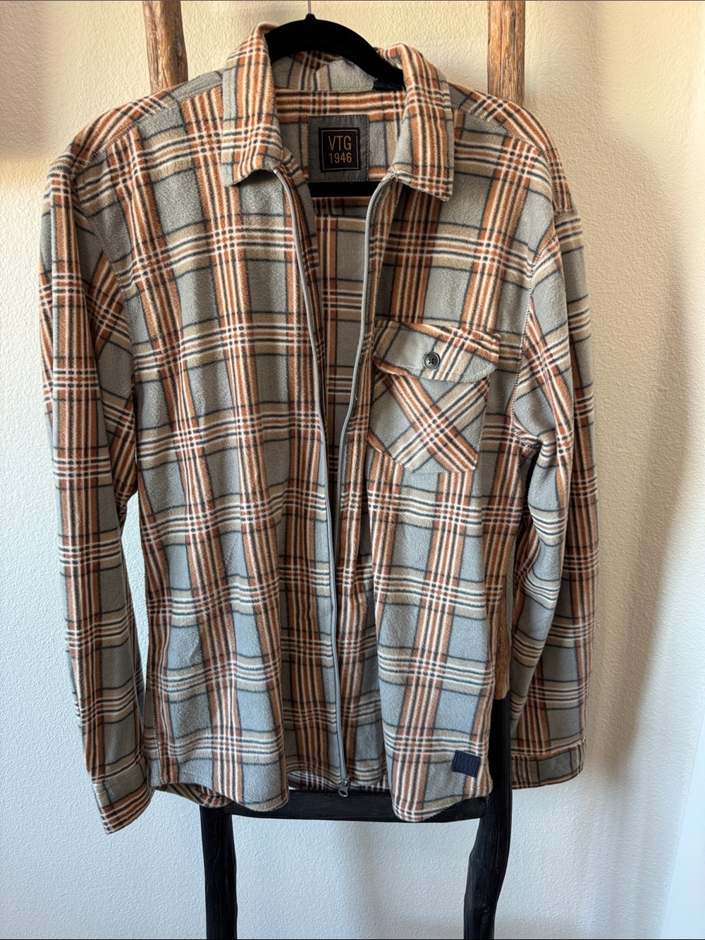 Beige and Gray Plaid Lightweight Shacket